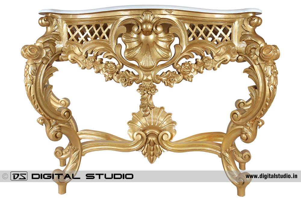 Gold platted console table with carving