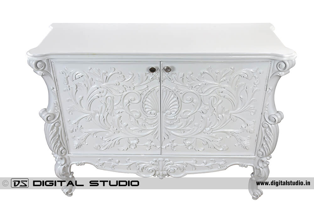 White console table with shelves