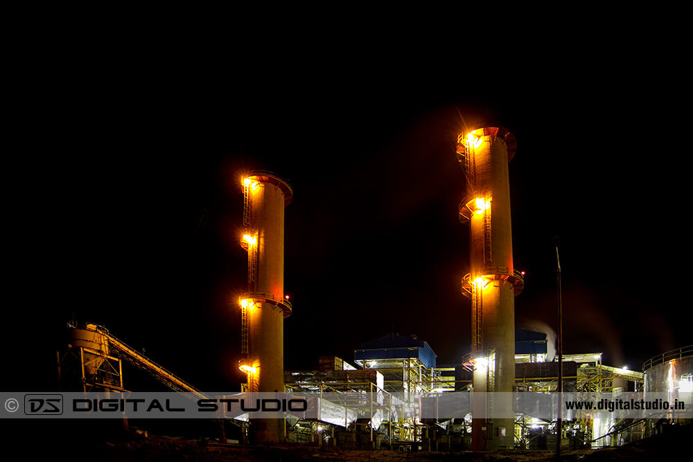 Night photograph of sugar factory at Ethiopia