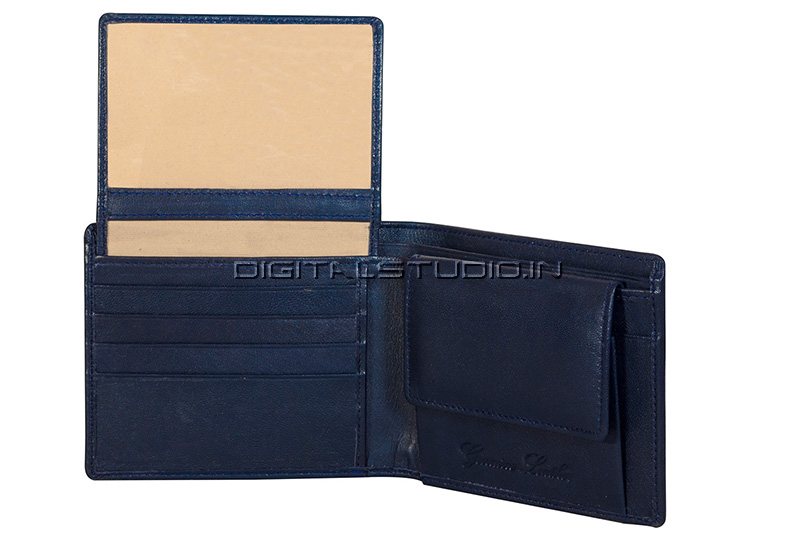 Pure leather blue wallet