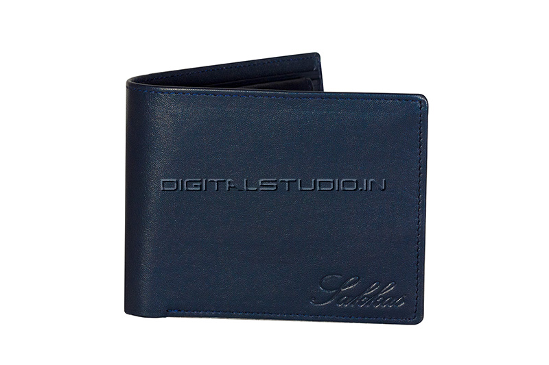 Front of the blue leather wallet