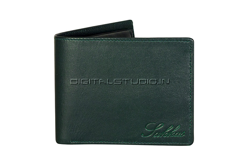 Front of green leather wallet