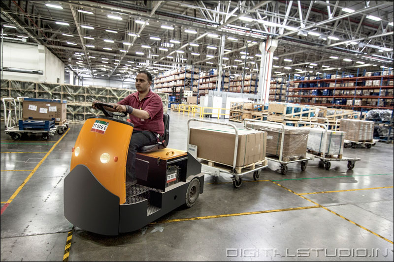 Trolley operator in a warehouse
