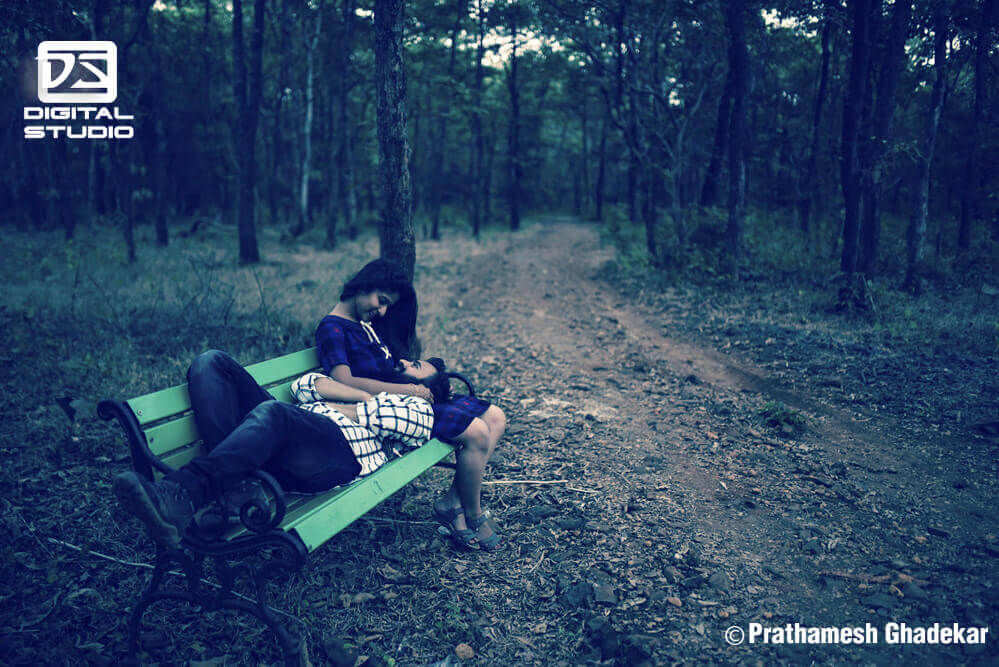 Romantic pose on bench