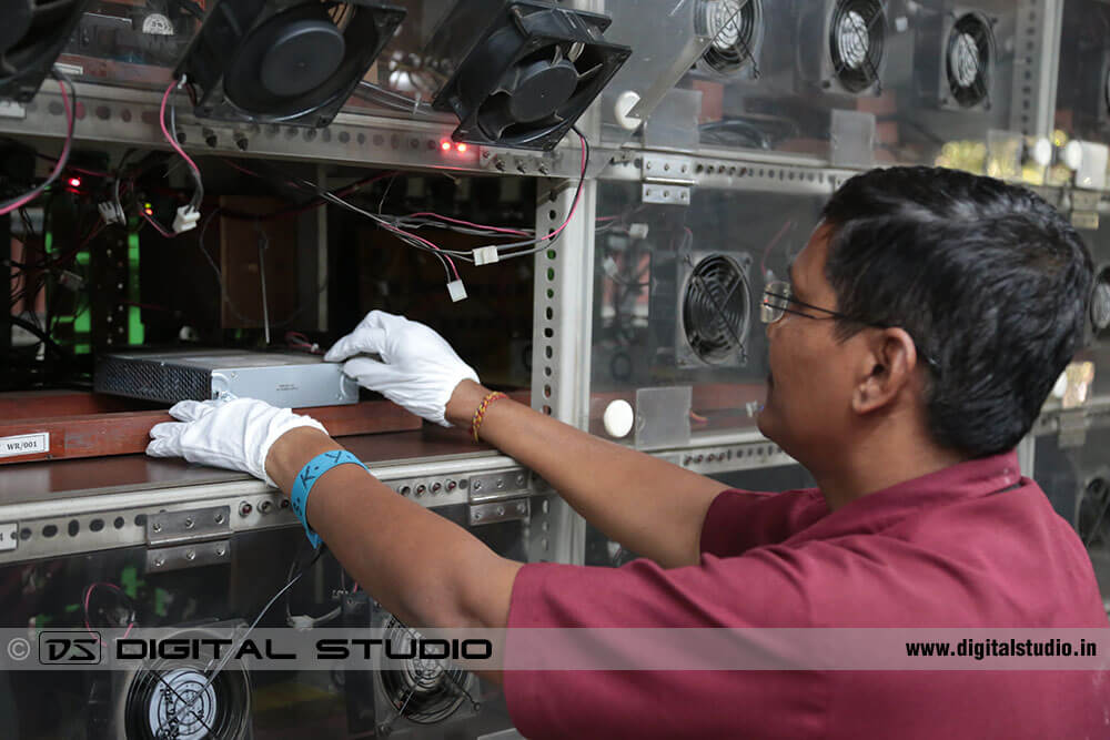 Electrician working on instruments panel