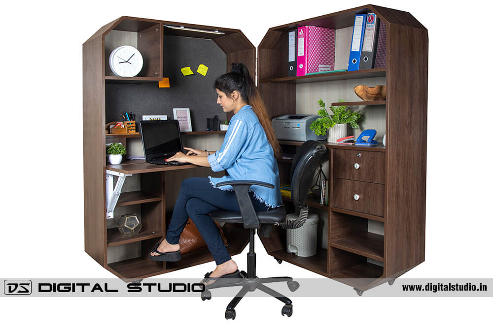 Young model working on workstation