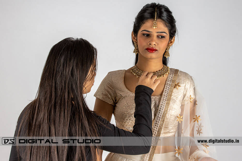 Jewellery model getting ready for the shoot
