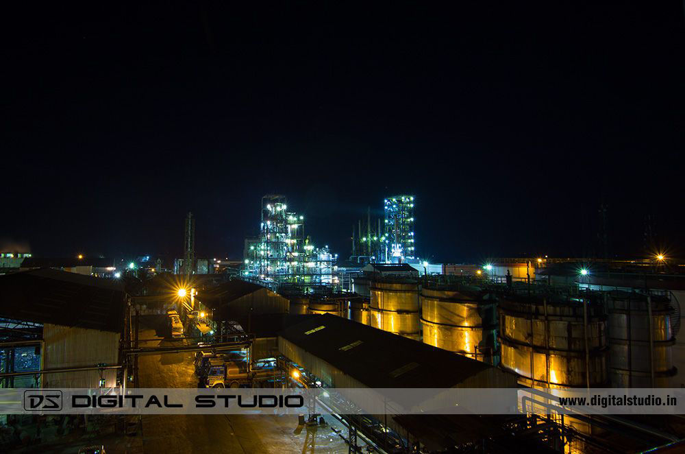 Wide angle night photography of chemical plant