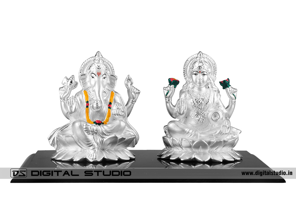 Silver Idol Ganesha-Saraswati Photograph
