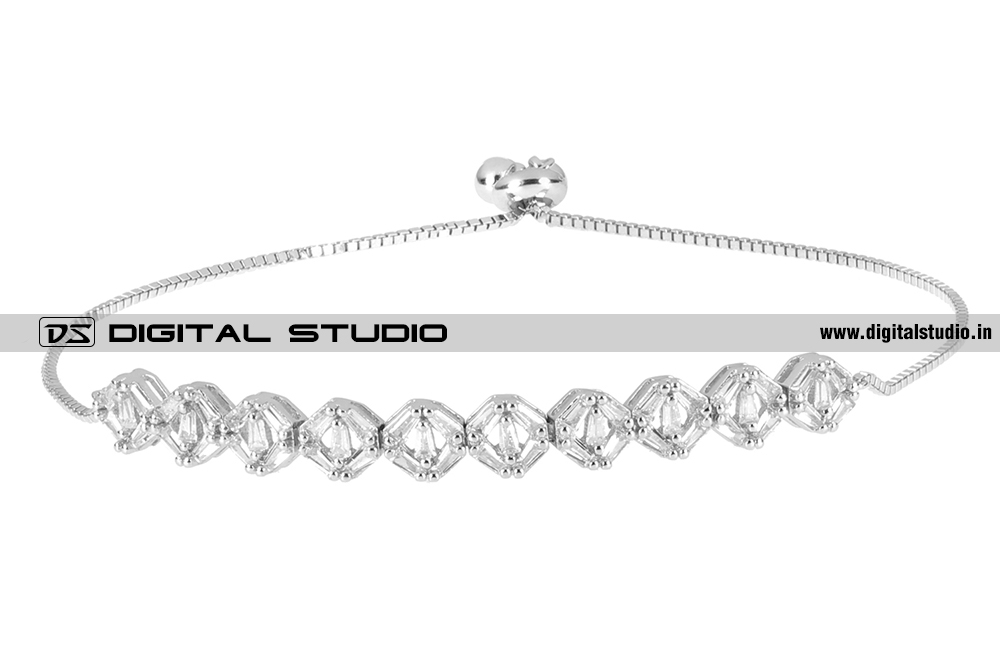 Large diamonds in silver bracelet