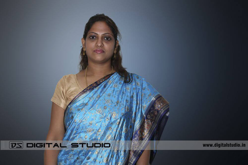 Lady wearing blue sari in Corporate Headshot