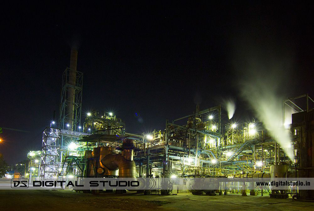 Night photograph of IG Petro Chemical plant at Taloja
