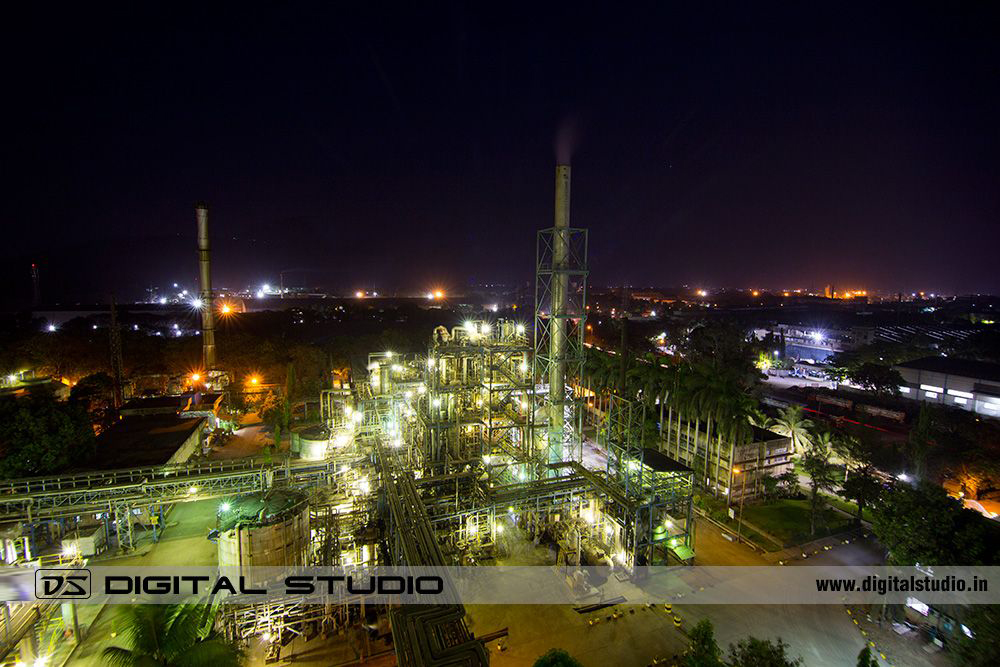 IG Petro Chemical plant at night from a tower