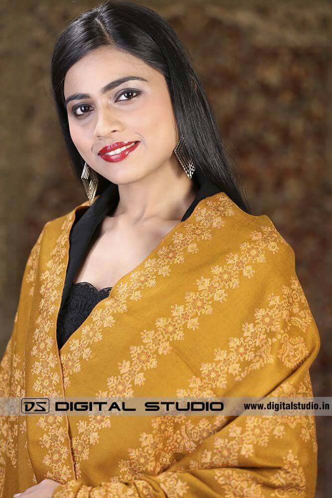 Pure pashmina embroidered shawl on a beautiful model