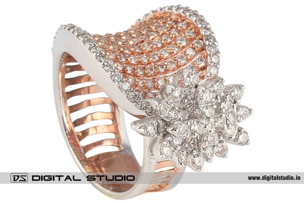 Real diamond ring in dual tone gold and platinum