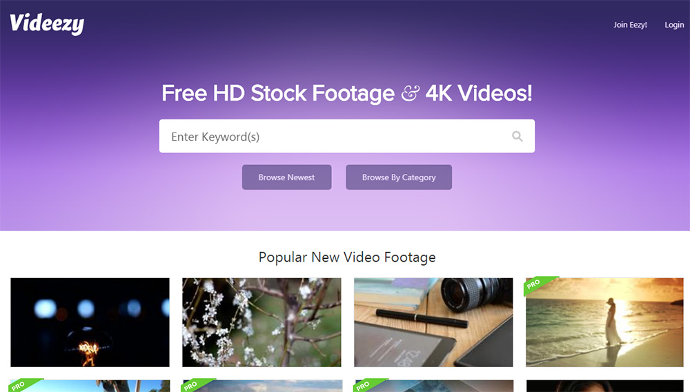 Videezy home page