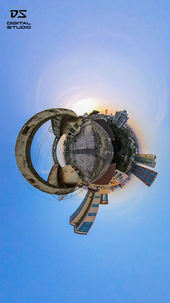 360 degree photo of a building terrace