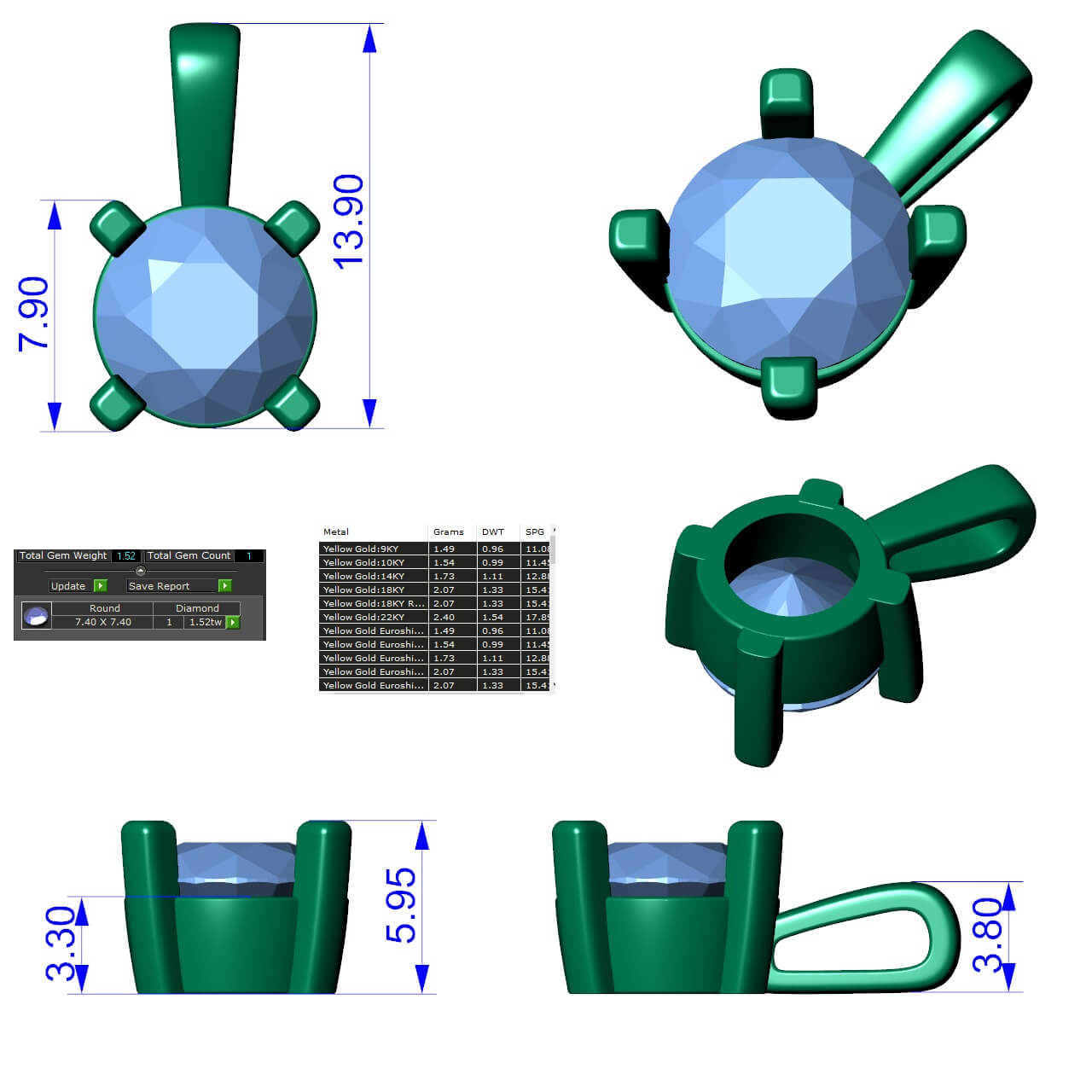 CAD design of a diamond pendant
