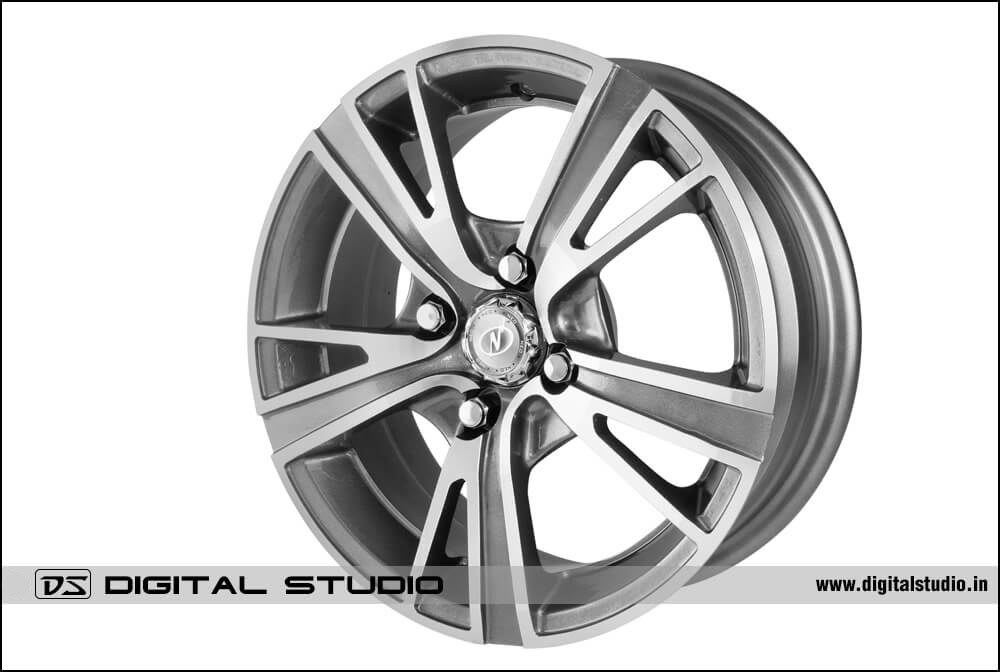 Photograph alloy wheel with steel finish