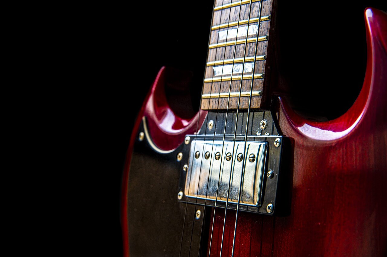 Closeup photo of a guitar