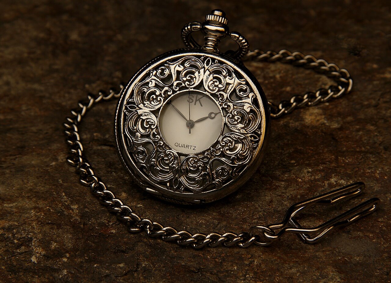 Pocket watch on wooden table top