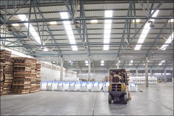 Wide Angle photograph of a warehouse