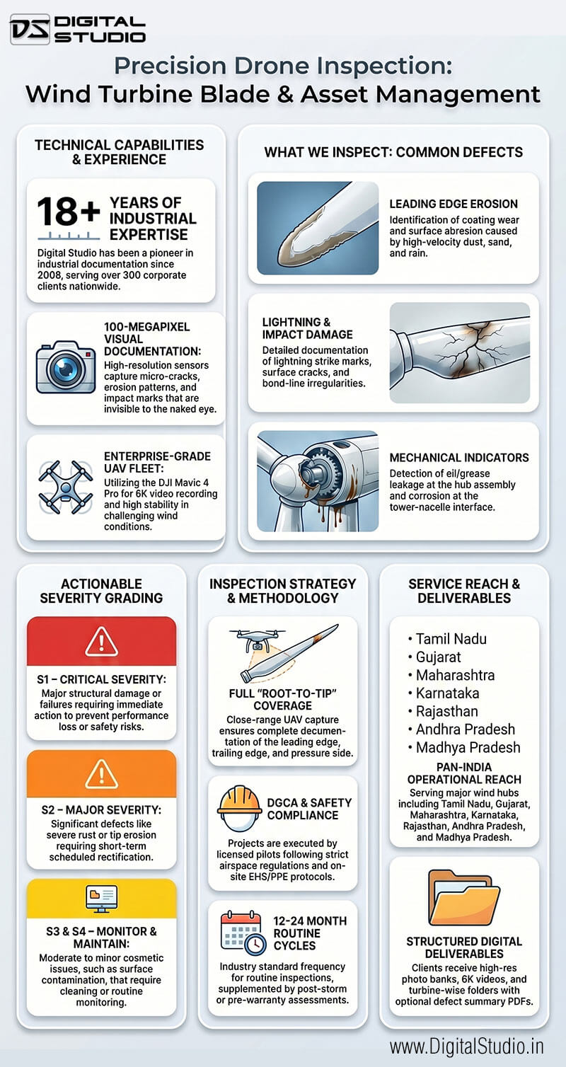 Wind turbine blade - inspection and documentation infographic