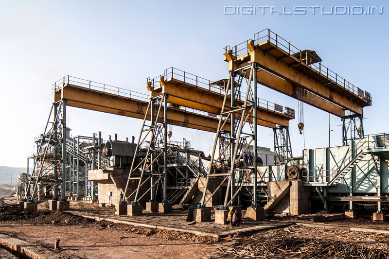 Sugar cane crusshing at a sugar factory