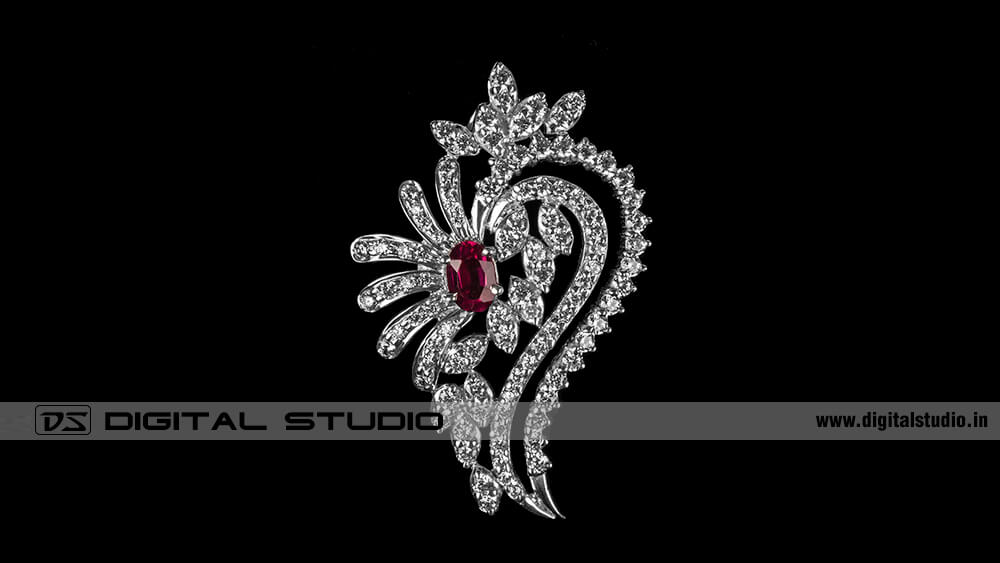 Ruby and diamonds Broach