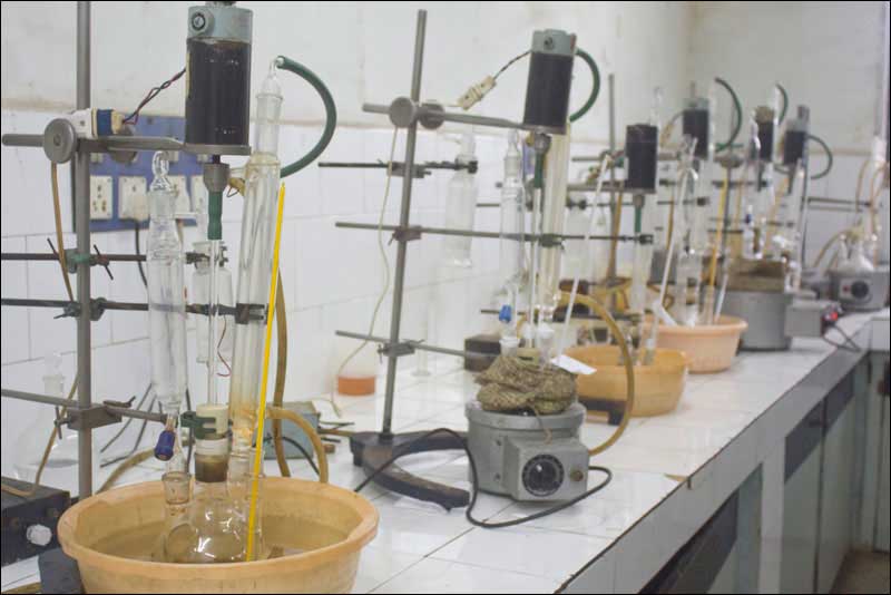 Lab bench with equipment