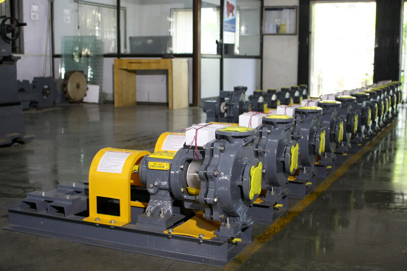 Line of pumps at pump manufacturing factory at Valsad