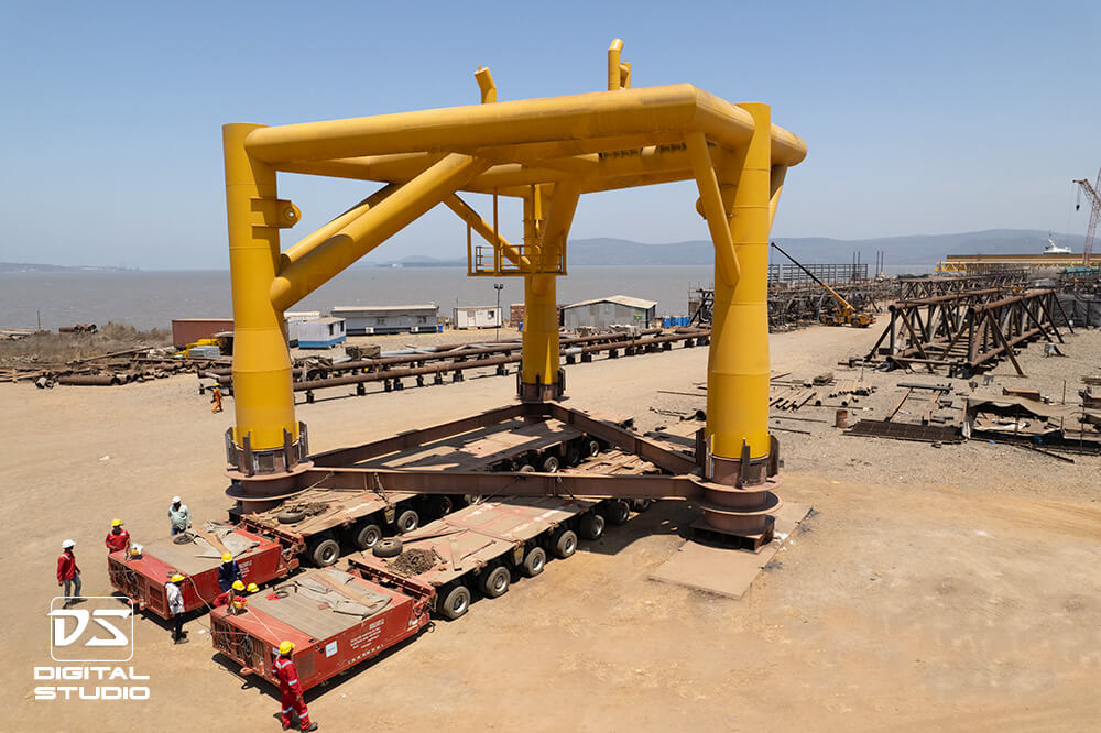 drone photograph of a oil rig part weighing 700 tons