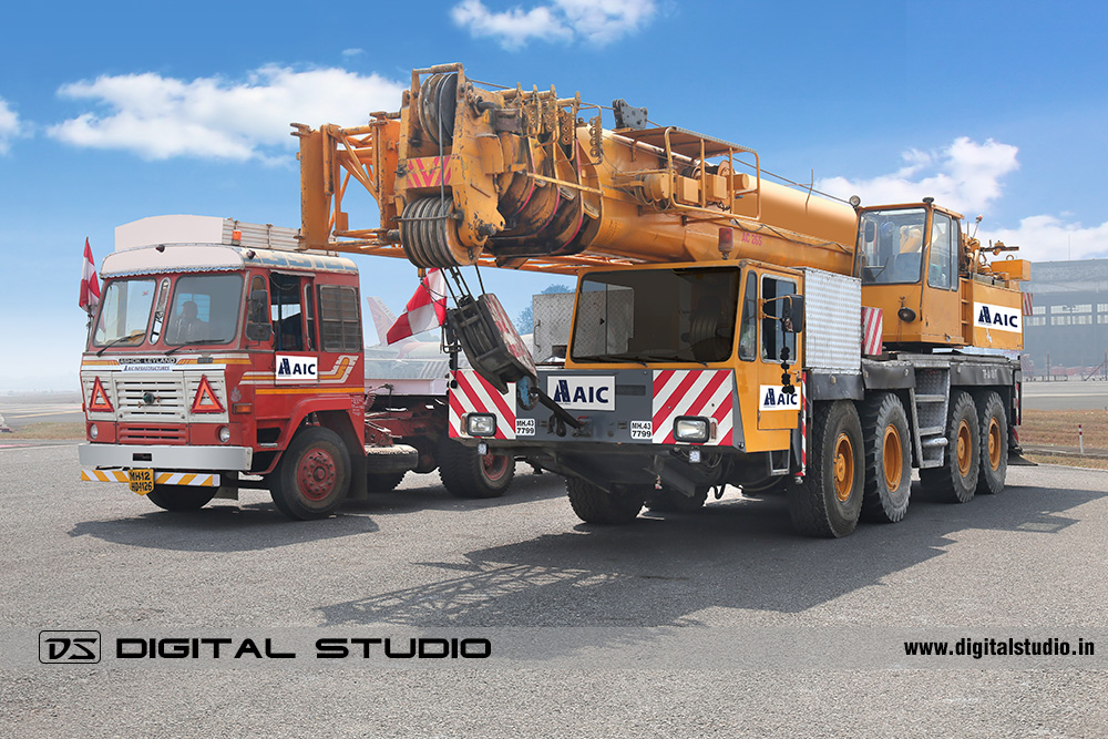 Crane along with trailer