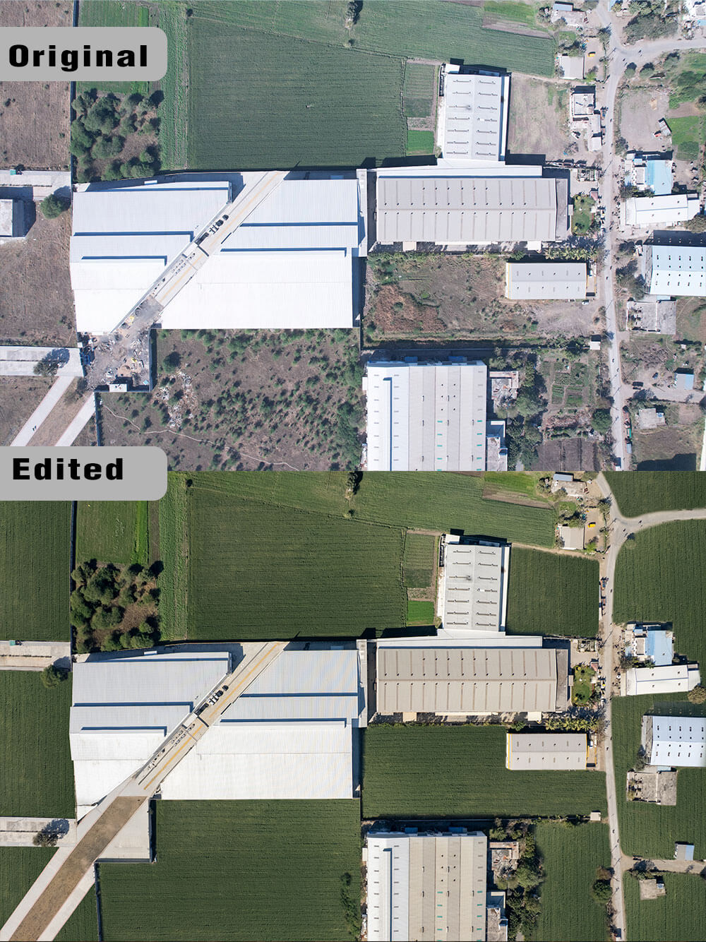 Top down drone view of a manufacturing unit 
