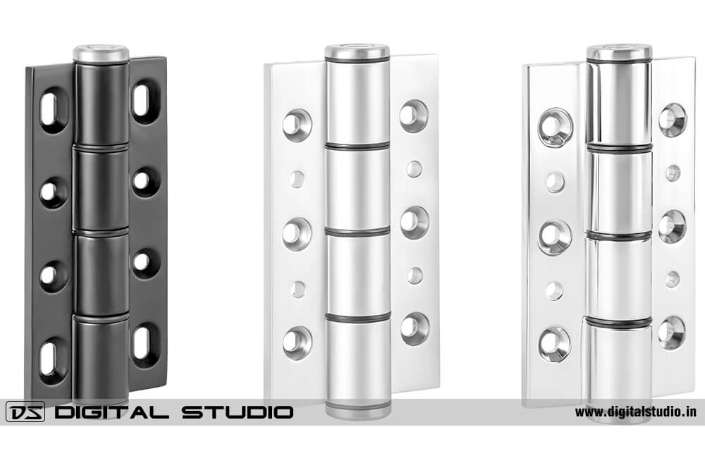 Group photograph of door furniture with steel finish