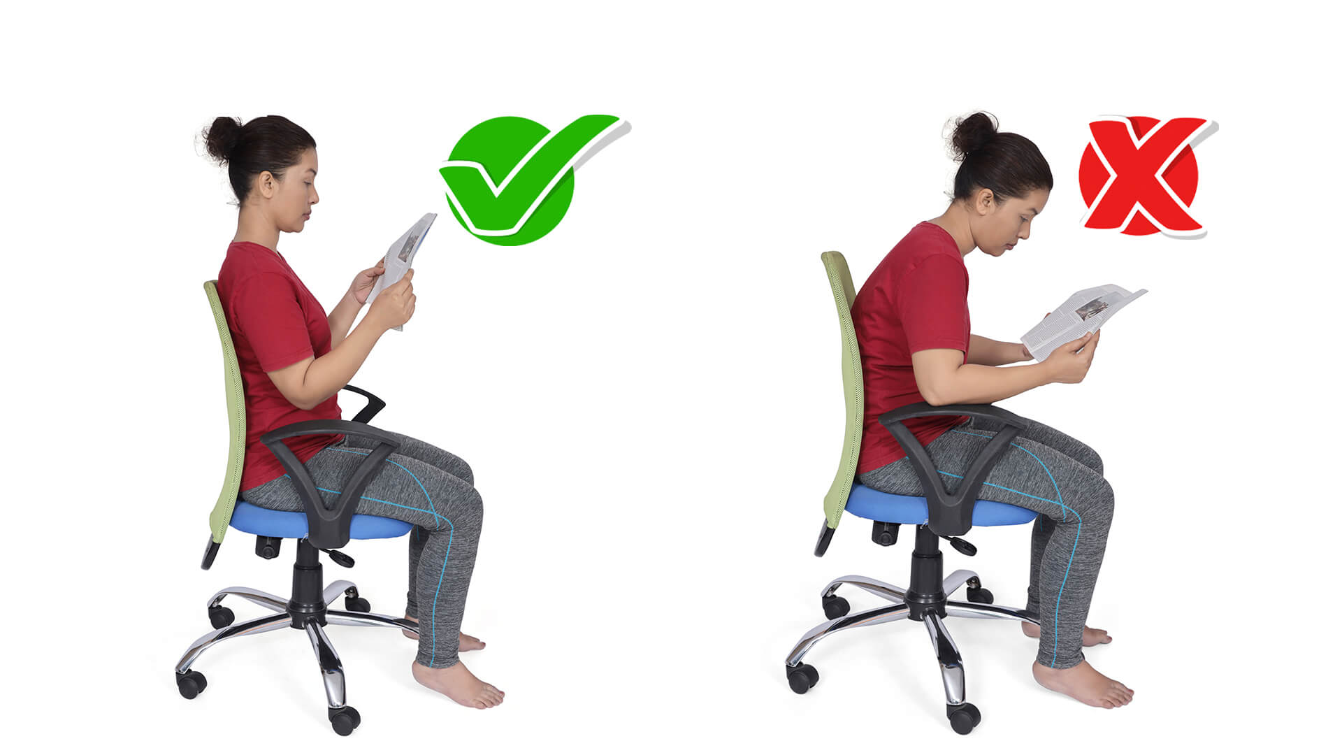 Reading magazine with correct posture