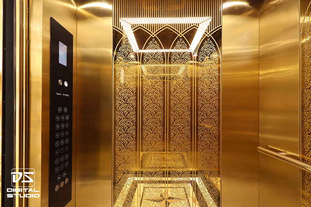 Inside of a lift with mirror finish