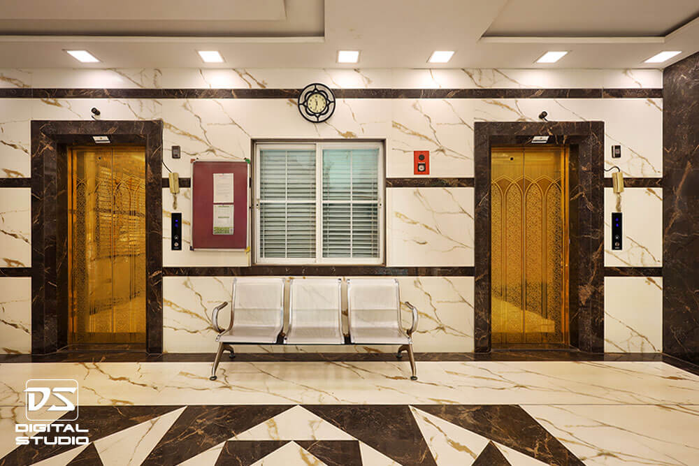 Lobby with two lifts
