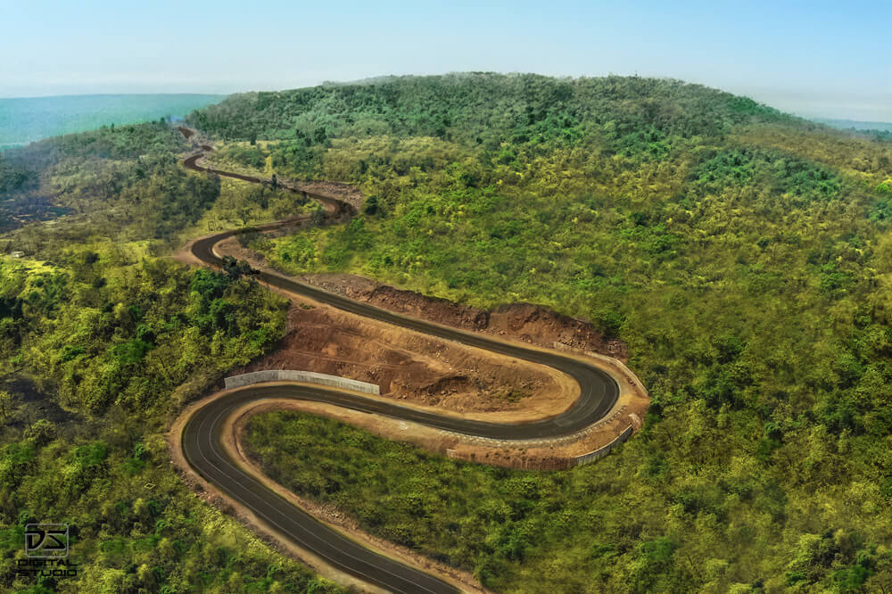 Drone documentation photograph of highway infrastructure project in India