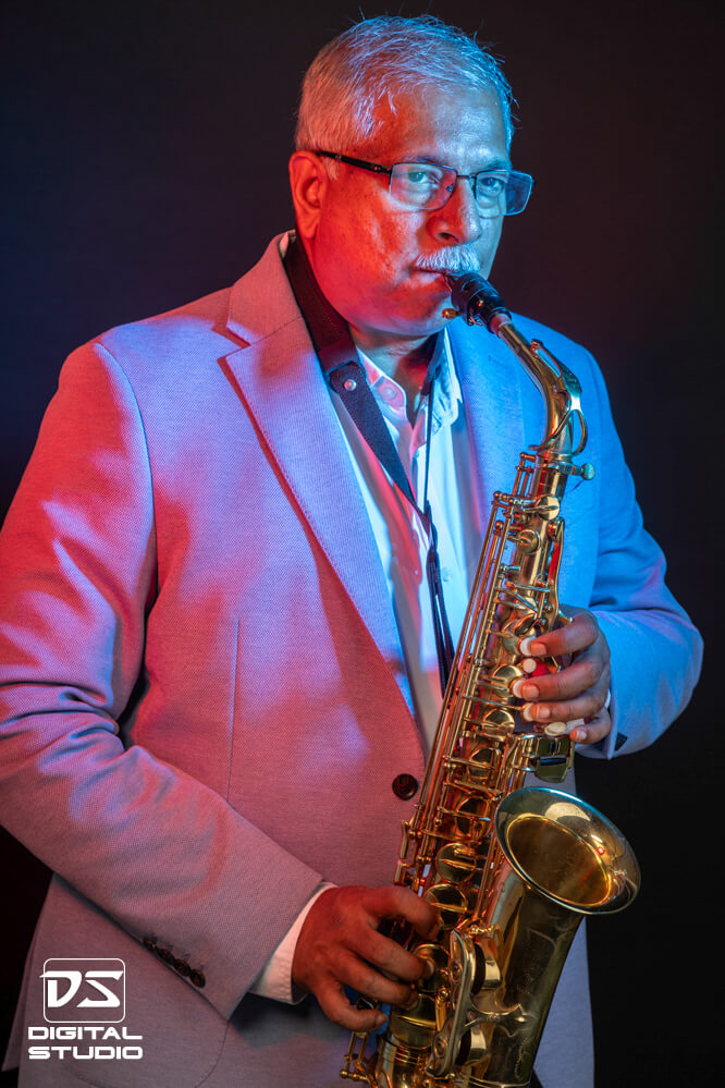 Saxophone player in studio