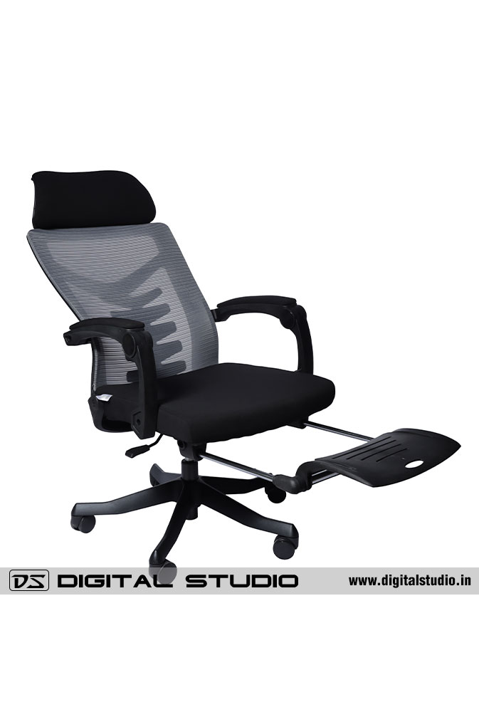Black office chair with foot rest