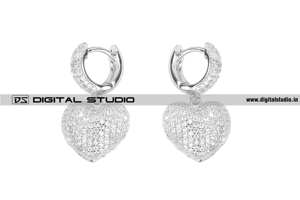 Heart shaped pure silver earrings
