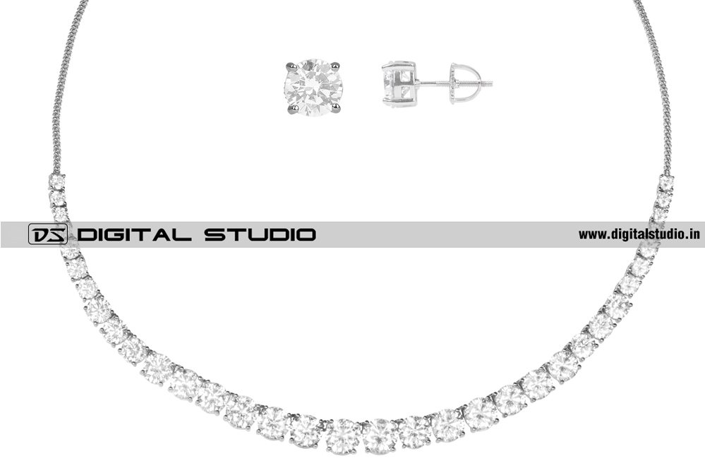 Pure silver american diamond necklace set