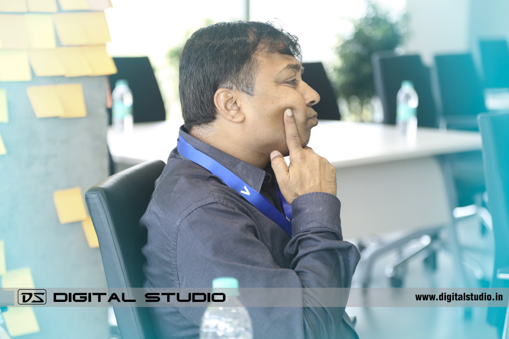 Man listening intently in  a business meeting