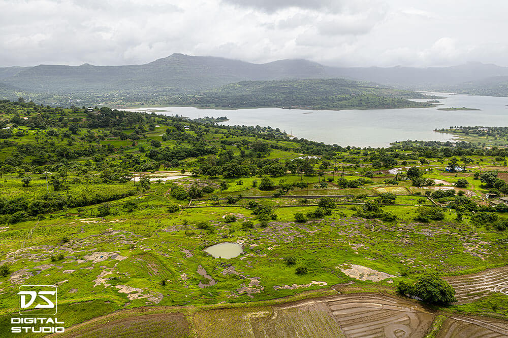 Wide angle shot of a land parcel