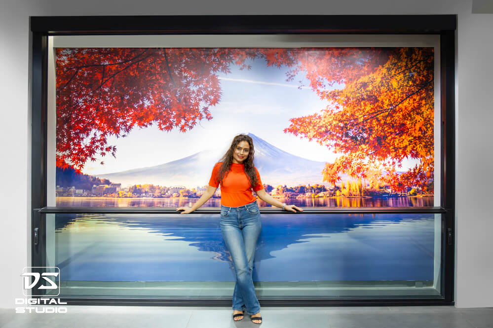 Runway model posing in the showroom