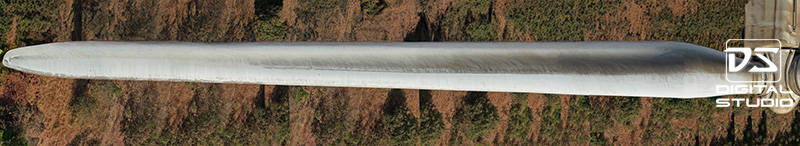 Drone inspection panorama of wind turbine blade C used for defect detection and maintenance assessment