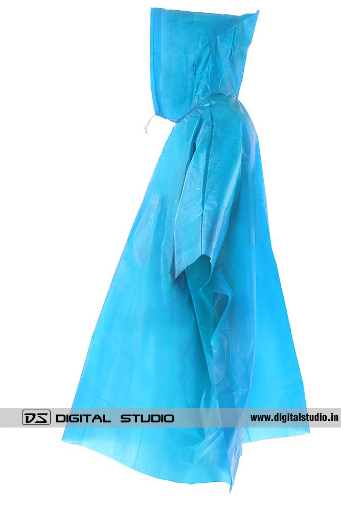 Blue rain poncho side view