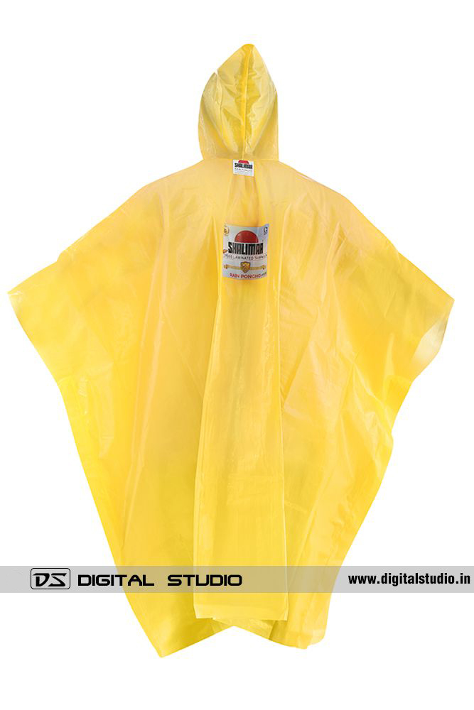 Yellow rain poncho back view