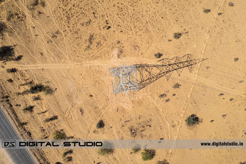 High voltage power line aerial shot